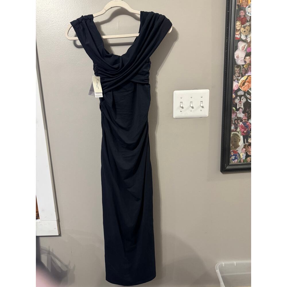 Abercrombie & Fitch Black NWT SM Sleeveless Ruched Maxi Formal Dress Slit Soft